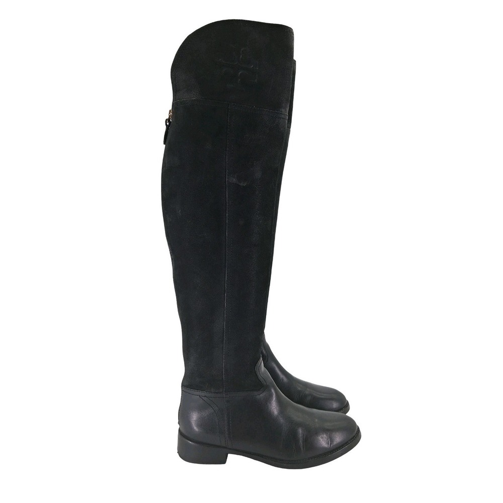 Tory Burch Boots Womens Size 7.5 38 Black Leather Over The Knee Riding Back Zip - Picture 4 of 14